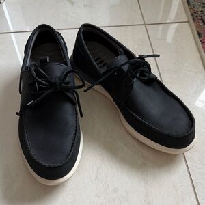 Sperry Black Boat Shoes with White Soles